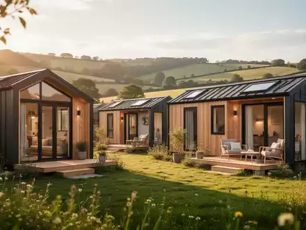 Ein Tiny-House-Dorf in einer sonnigen Landschaft als modernes und kosteneffizientes Wohnkonzept für Senioren. - Foto: über boerse-global.de