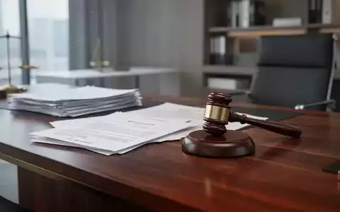 Ein hölzerner Richterhammer liegt neben Aktenordnern auf einem Büroschreibtisch, symbolisch für arbeitsrechtliche Entscheidungen. - Foto: über boerse-global.de