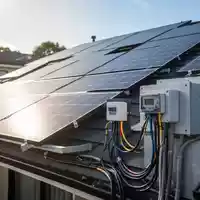 Moderne Photovoltaikanlagen auf einem Hausdach bei Sonnenschein als Symbol für Netzintegration und Energiewende. - Foto: über boerse-global.de
