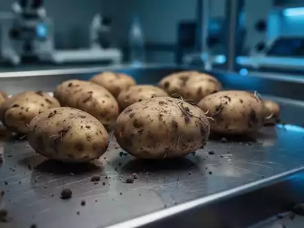 Nahaufnahme von geernteten Kartoffeln in einem modernen, professionellen Agrar-Forschungslabor. - Foto: über boerse-global.de