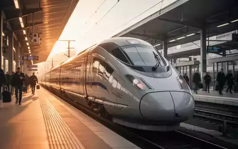 Moderner Hochgeschwindigkeitszug an einem Bahnsteig in einer Bahnhofshalle bei goldenem Licht. - Foto: über boerse-global.de