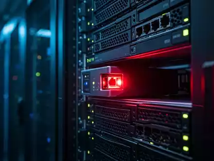 Ein beleuchteter Serverschrank in einem Rechenzentrum als Symbol für IT-Sicherheit und Infrastruktur-Schwachstellen. - Foto: über boerse-global.de