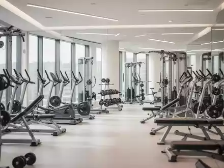 Modernes Fitnessstudio mit hochwertigen Trainingsgeräten in einer hellen, professionellen Atmosphäre. - Foto: über boerse-global.de