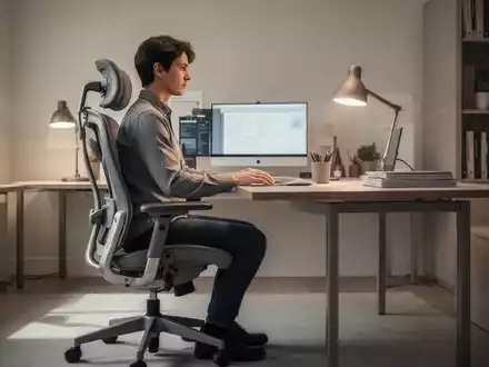 Person arbeitet an einem Schreibtisch im Homeoffice mit Fokus auf die ergonomische Sitzhaltung. - Foto: über boerse-global.de
