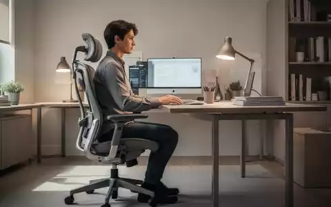 Person arbeitet an einem Schreibtisch im Homeoffice mit Fokus auf die ergonomische Sitzhaltung. - Foto: über boerse-global.de