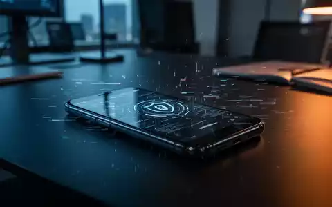 Ein modernes Smartphone auf einem Büroschreibtisch mit digitalem Glitch-Effekt als Symbol für KI-gestützte Cyberangriffe. - Foto: über boerse-global.de