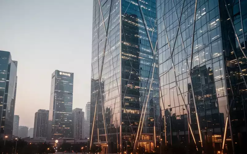 Moderne Glasfassade eines Bürogebäudes im Pekinger Finanzviertel bei Dämmerung. - Foto: über boerse-global.de