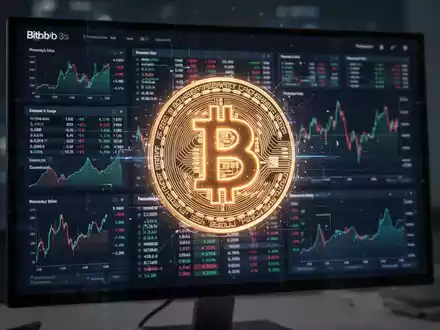 Leuchtendes digitales Bitcoin-Symbol in professionellem Finanzdaten-Dashboard integriert. - Foto: über boerse-global.de