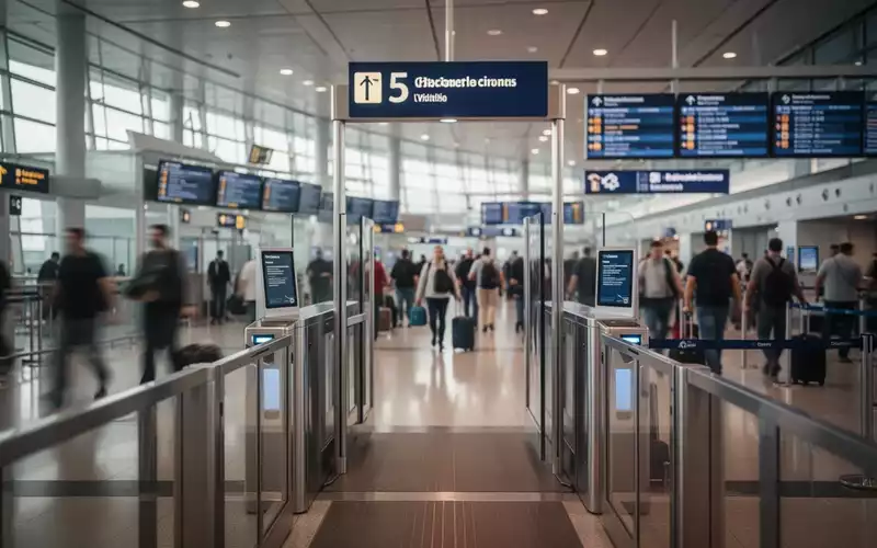 Ein belebter Flughafen-Terminalbereich, der die Atmosphäre von Reisekontrollen und internationalem Flugverkehr symbolisiert. - Foto: über boerse-global.de