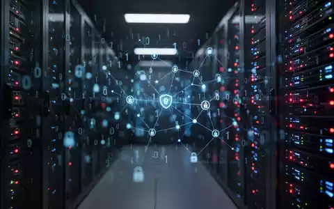 Dunkler, moderner Serverraum mit leuchtenden Lichtern, die einen digitalen Datenverstoß und Cybersicherheitsvorfall darstellen. - Foto: über boerse-global.de