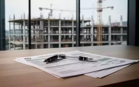 Ein Schreibtisch mit Steuerdokumenten und Füllfederhalter vor einer modernen Baustelle als Symbol für das Reverse-Charge-Verfahren. - Foto: über boerse-global.de