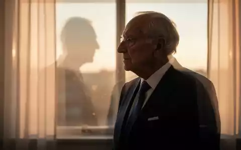 Nachdenkliche Silhouette eines älteren Mannes in einem formellen Anzug vor einem Fenster bei goldenem Licht. - Foto: über boerse-global.de