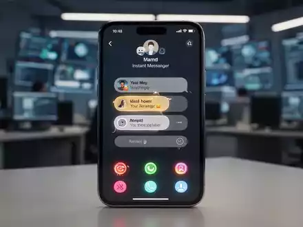 Ein Smartphone-Display mit Retro-Instant-Messenger-Oberfläche in einem modernen Büro. - Foto: über boerse-global.de