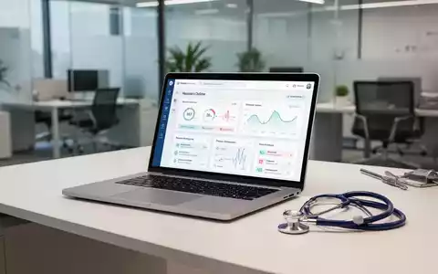 Ein moderner Arbeitsplatz mit Laptop und Stethoskop als Symbol für die digitale arbeitsmedizinische Betreuung. - Foto: über boerse-global.de