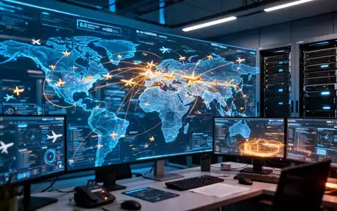 Digitale Überwachungsmonitore in einer hochmodernen Kontrollzentrale zur Sicherung der Luftverkehrsinfrastruktur. - Foto: über boerse-global.de