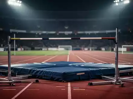 Leere Hochsprungmatte in einem Leichtathletikstadion als Symbol für verletzungsbedingte Ausfälle im Leistungssport. - Foto: über boerse-global.de