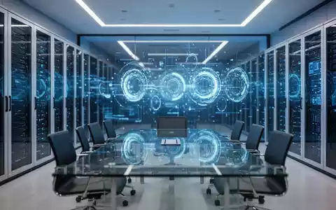 Modernes Büro mit Server-Infrastruktur und digitaler Datenvisualisierung im Hintergrund als Symbol für KI-Strategie. - Foto: über boerse-global.de