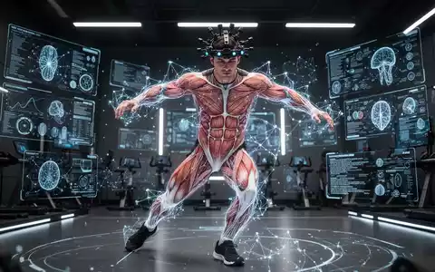 Ein Sportler mit Sensoren am Kopf in einem modernen Labor, umgeben von digitalen Visualisierungen neuronaler Trainingsdaten. - Foto: über boerse-global.de