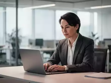 Eine Person arbeitet konzentriert und entspannt an einem aufgeräumten Schreibtisch in einem modernen, hellen Büro. - Foto: über boerse-global.de