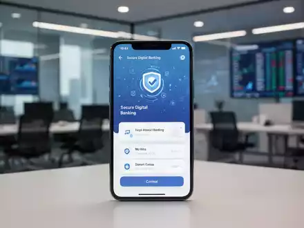 Ein modernes Smartphone zeigt die Oberfläche einer sicheren Banking-App in einem professionellen Büro. - Foto: über boerse-global.de