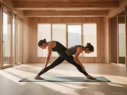 Eine Person praktiziert konzentriert Yoga in einem hellen, modernen Studio mit warmem Licht für mentale Entspannung. - Foto: über boerse-global.de
