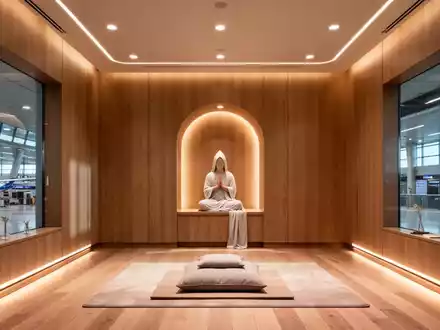 Moderner, minimalistischer Meditationsraum mit Gebetsnische in einem internationalen Flughafen. - Foto: über boerse-global.de