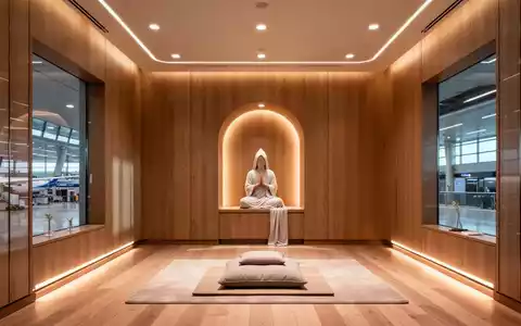 Moderner, minimalistischer Meditationsraum mit Gebetsnische in einem internationalen Flughafen. - Foto: über boerse-global.de