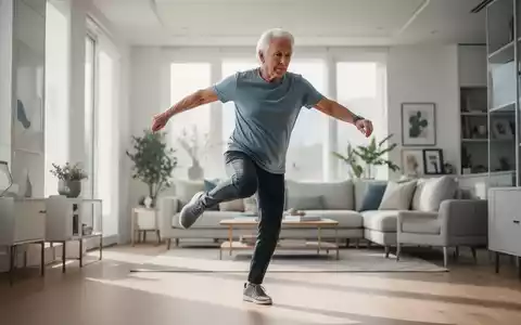 Eine aktive Person führt in einem hellen, modernen Wohnraum eine kurze, dynamische Bewegungsübung zur Gesundheitsförderung aus. - Foto: über boerse-global.de