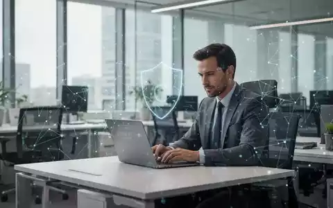 Ein professioneller Arbeitsplatz im Büro mit digitaler Netzwerkgrafik als Symbol für integrierte Cybersicherheit. - Foto: über boerse-global.de