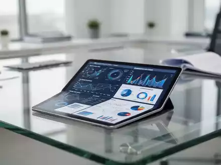 Ein moderner, heller Arbeitsplatz mit einem Tablet, das wissenschaftliche Datenvisualisierungen und Forschungsergebnisse zeigt. - Foto: über boerse-global.de