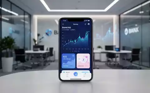 Ein Smartphone mit Banking-App vor unscharfem Hintergrund eines modernen Bankbüros. - Foto: über boerse-global.de