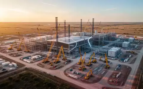 Luftaufnahme einer riesigen, hochmodernen Halbleiter- und Robotik-Fabrikanlage in einer weiten texanischen Landschaft. - Foto: über boerse-global.de
