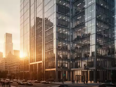 Modernes Bürogebäude im Finanzviertel bei Sonnenuntergang. - Foto: über boerse-global.de