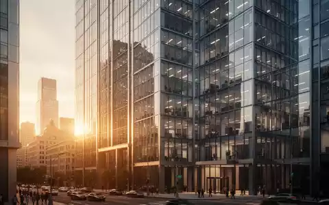 Modernes Bürogebäude im Finanzviertel bei Sonnenuntergang. - Foto: über boerse-global.de