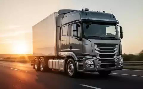 Ein moderner Lastkraftwagen fährt bei Sonnenuntergang auf einer Autobahn. - Foto: über boerse-global.de