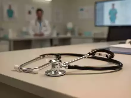 Stethoskop auf einem Schreibtisch in einer modernen Arztpraxis als Symbol für die Herausforderungen im Gesundheitswesen. - Foto: über boerse-global.de