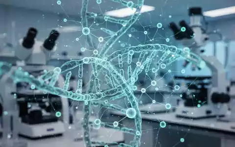Digitale Visualisierung von DNA-Strukturen und KI-Netzwerken in einem modernen Labor für synthetische Biologie. - Foto: über boerse-global.de