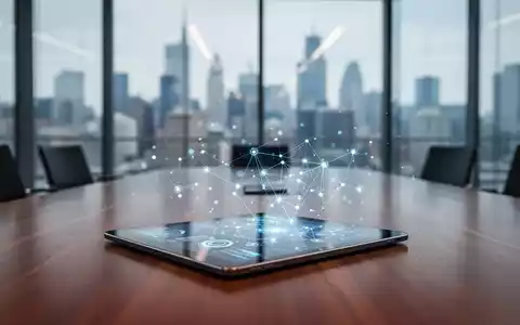 Ein digitales Tablet auf einem Konferenztisch zeigt abstrakte Netzwerkdaten-Visualisierungen zur Regulierung digitaler Plattformen. - Foto: über boerse-global.de