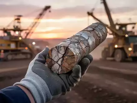 Geologische Gesteinsprobe aus einem Bohrprogramm im Bergbau bei Sonnenuntergang. - Foto: über boerse-global.de