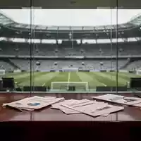 Ein minimalistisches, professionelles Büro mit Blick auf ein Fußballstadion im Hintergrund, das finanzielle Transparenz symbolisiert. - Foto: über boerse-global.de