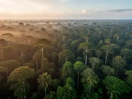 Luftaufnahme des dichten Amazonas-Regenwaldes bei goldenem Licht. - Foto: über boerse-global.de