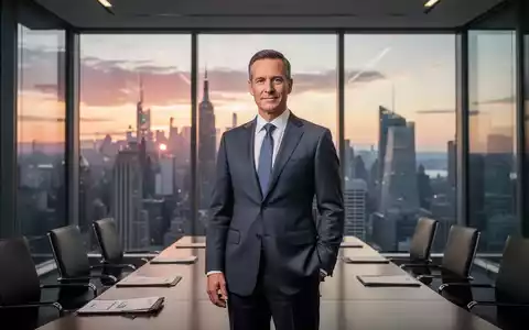 Ein Geschäftsmann im Anzug steht in einem modernen Konferenzraum mit Blick auf eine Skyline. - Foto: über boerse-global.de