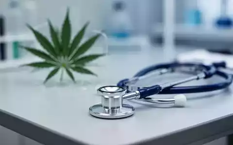 Stethoskop auf einem Labortisch neben einer symbolischen Darstellung von Cannabis für medizinische Zwecke. - Foto: über boerse-global.de