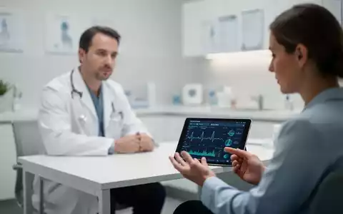Ein Arzt und ein Patient in einem modernen Behandlungszimmer betrachten gemeinsam Daten auf einem Tablet. - Foto: über boerse-global.de