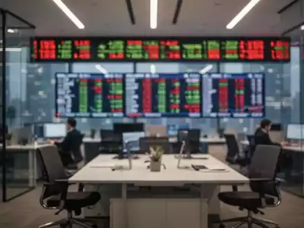 Moderne Büroatmosphäre mit unscharfem Börsenticker im Hintergrund - Foto: über boerse-global.de