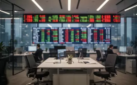 Moderne Büroatmosphäre mit unscharfem Börsenticker im Hintergrund - Foto: über boerse-global.de