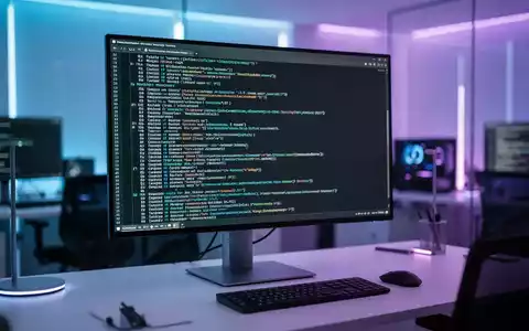 Ein moderner Arbeitsplatz mit einem Monitor, auf dem komplexe Terminal-Befehle in einer Entwicklungsumgebung zu sehen sind. - Foto: über boerse-global.de