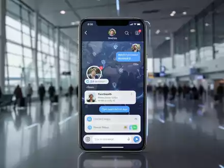Ein Smartphone zeigt eine KI-gestützte Reisebuchungsschnittstelle in einem modernen Flughafen-Ambiente. - Foto: über boerse-global.de