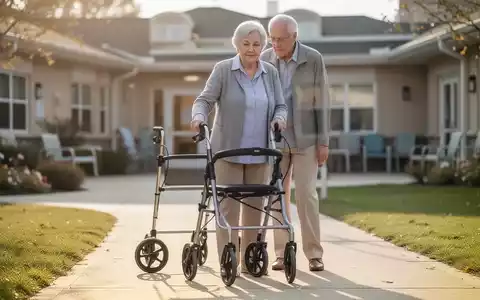 Eine ältere Person trainiert im Freien den sicheren Umgang mit einem Rollator zur Sturzprävention. - Foto: über boerse-global.de