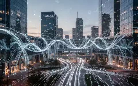 Moderne Stadtlandschaft bei Dämmerung mit symbolisierten digitalen Lichtleitern und architektonischer Vernetzung. - Foto: über boerse-global.de
